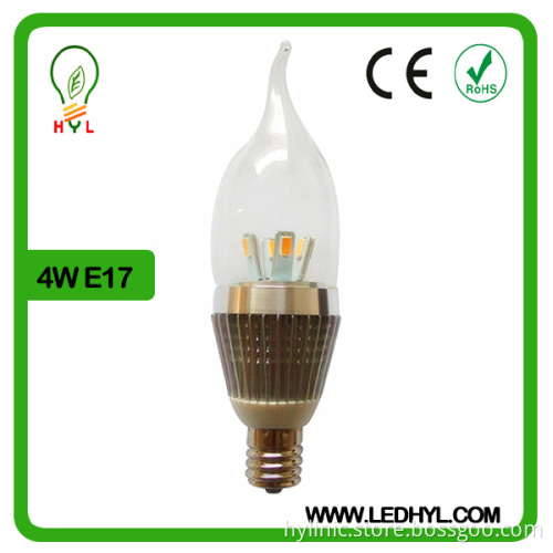 Bent tip led candle bulb high quality warm white e17 4w led candle light